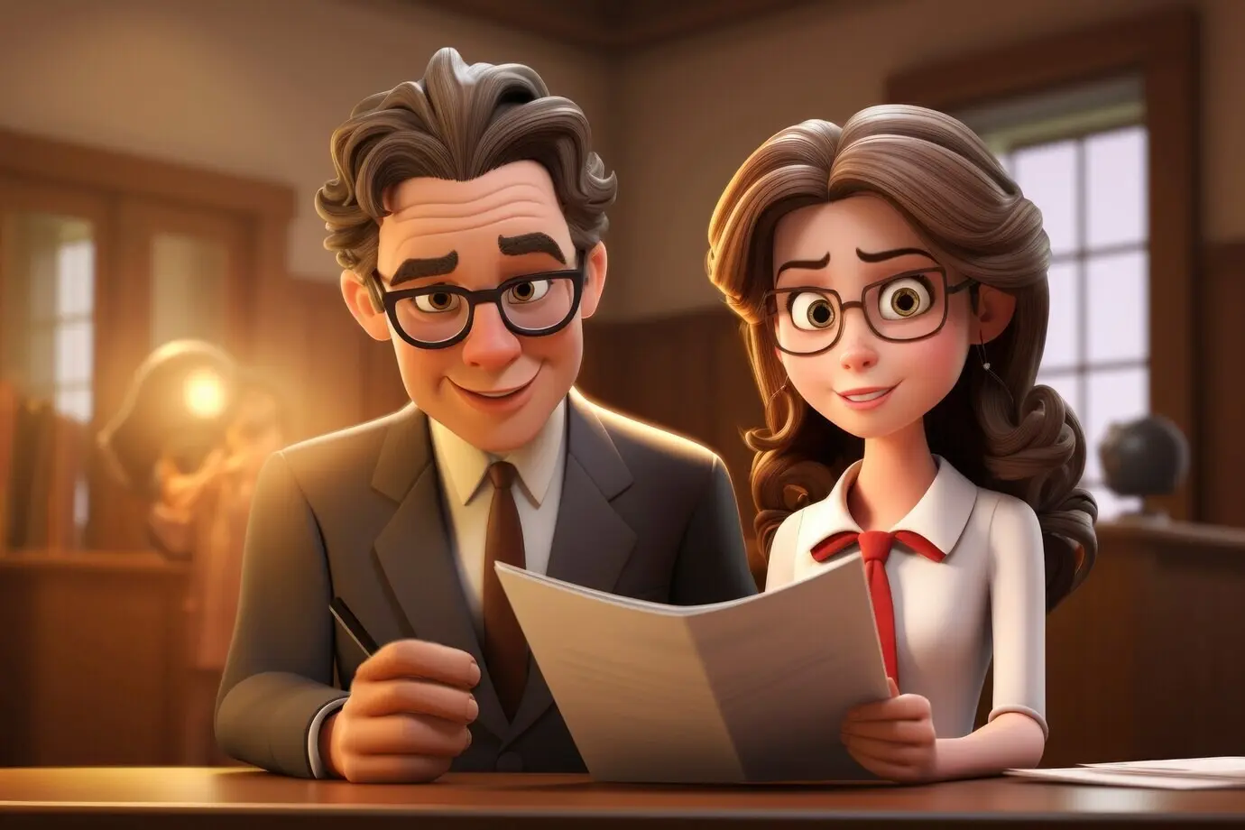 Вид 3D-сцены зала суда для празднования Дня юриста