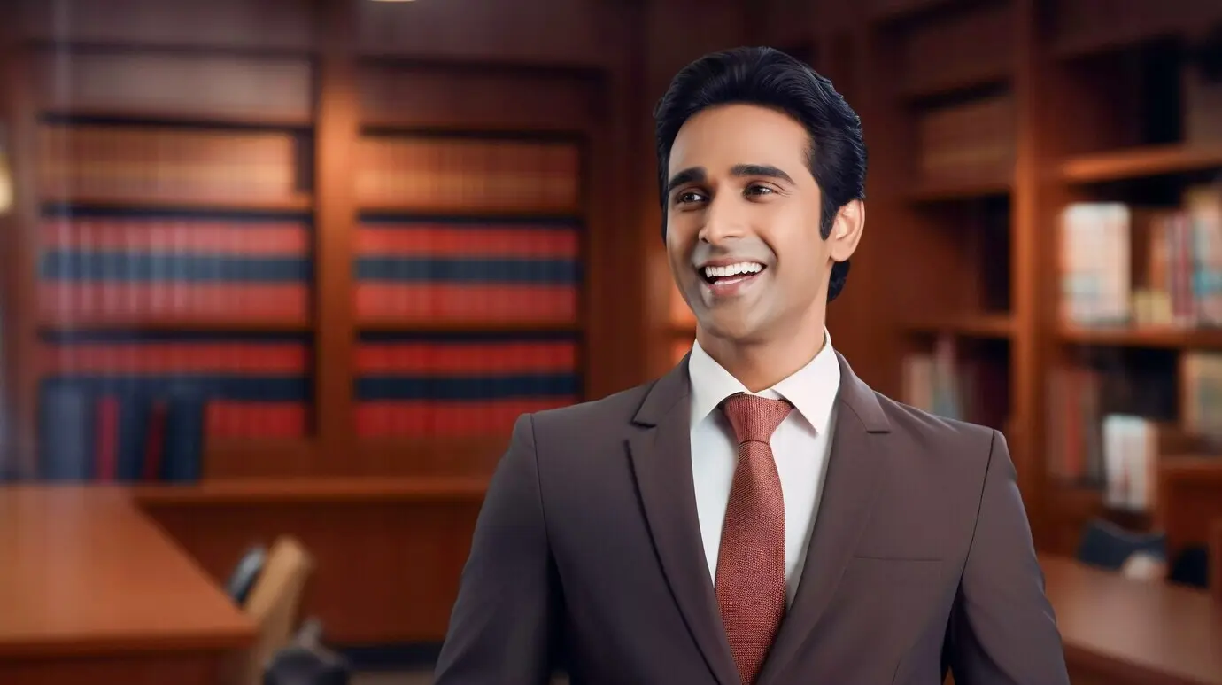 Мужчина, работающий юристом, снят средним планом.